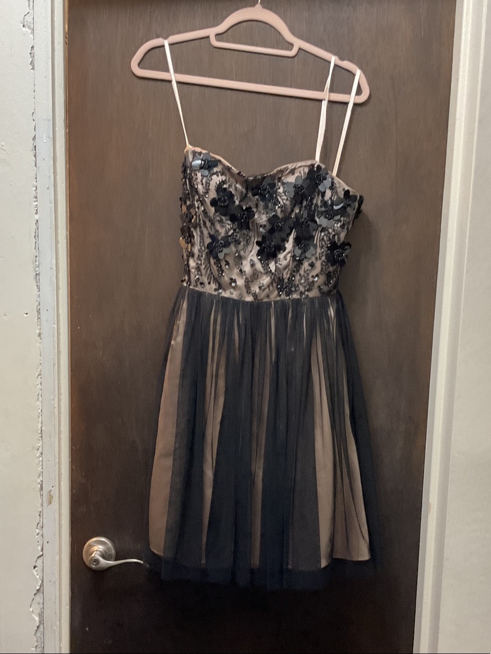 Black Floral Appliqué Tulle Prom, Homecoming and Christmas dance Dress